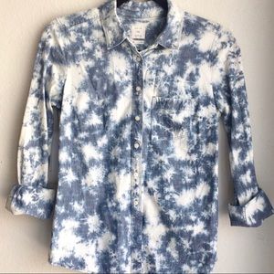 GAP Boyfriend Style Button Up Chambray Shirt - Tie dye or bleach design